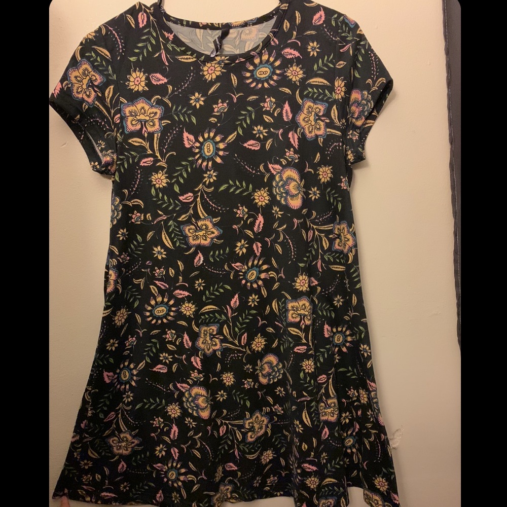 Black multi colored skater dress